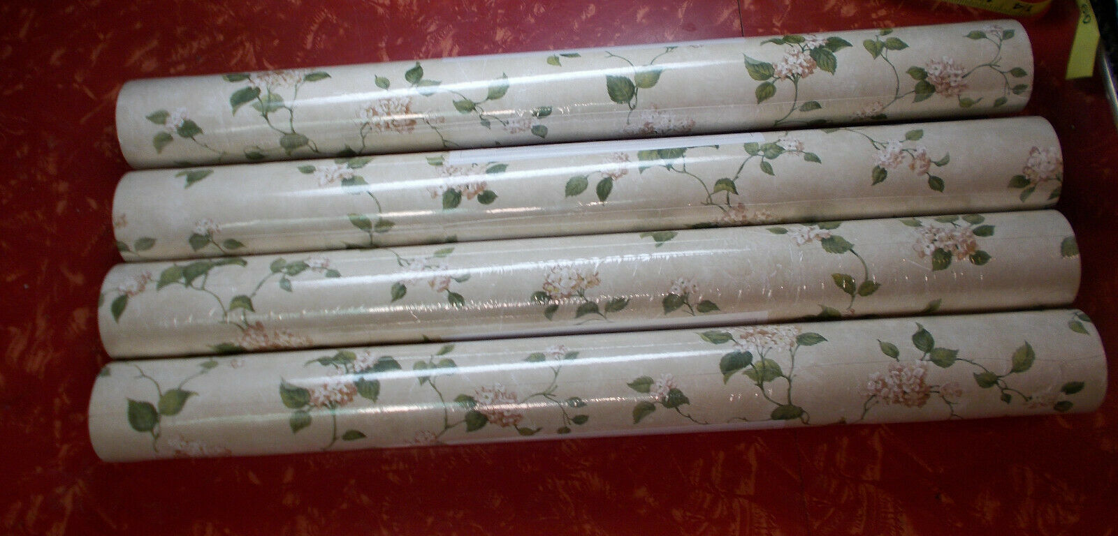 Rosedale Four Double Rolls Pink Roses Solid Vinyl Wallcoverings