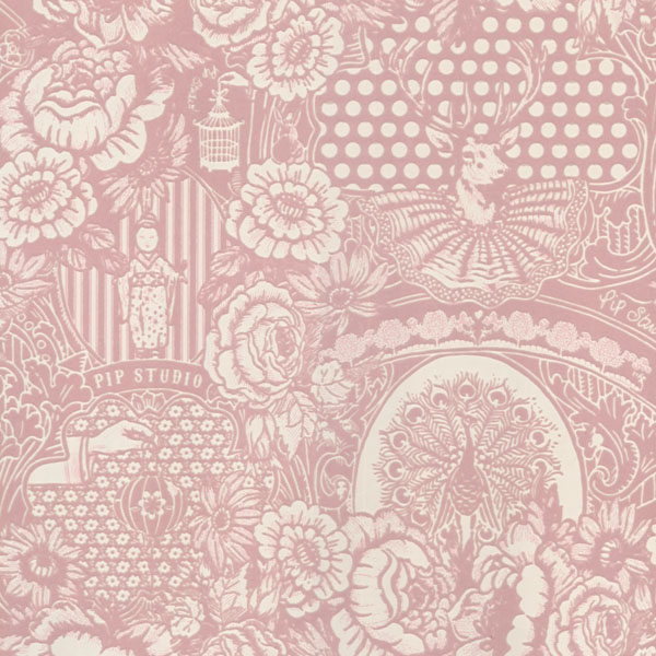 Light Pink Flock Floral Toile Eijffinger Wallpaper
