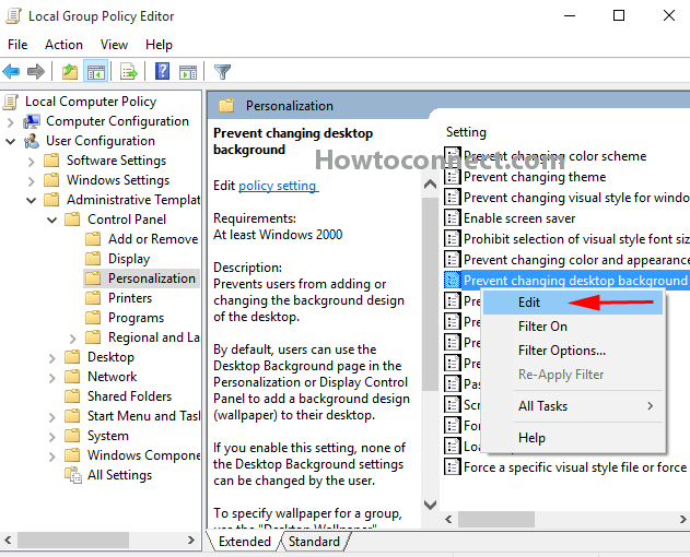  option on prevent changing desktop background in group policy editor
