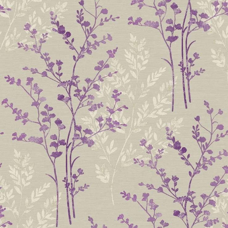 Purple Cream Beige Fern Motif Arthouse Wallpaper