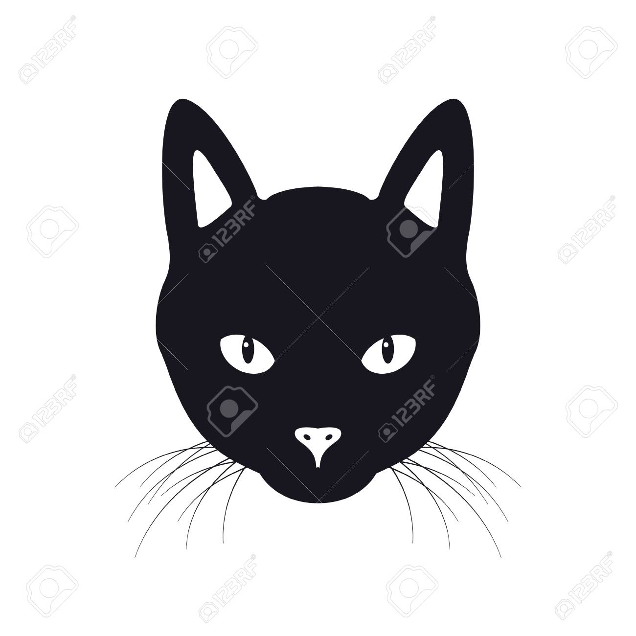 The Black Cat Face Vector Illustration Isolated On A White