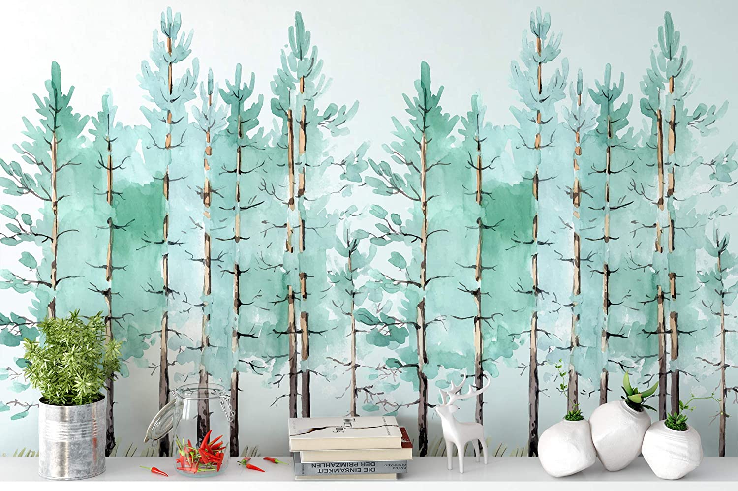 Amazon Murwall Modern Mint Green Tree Painting Forest