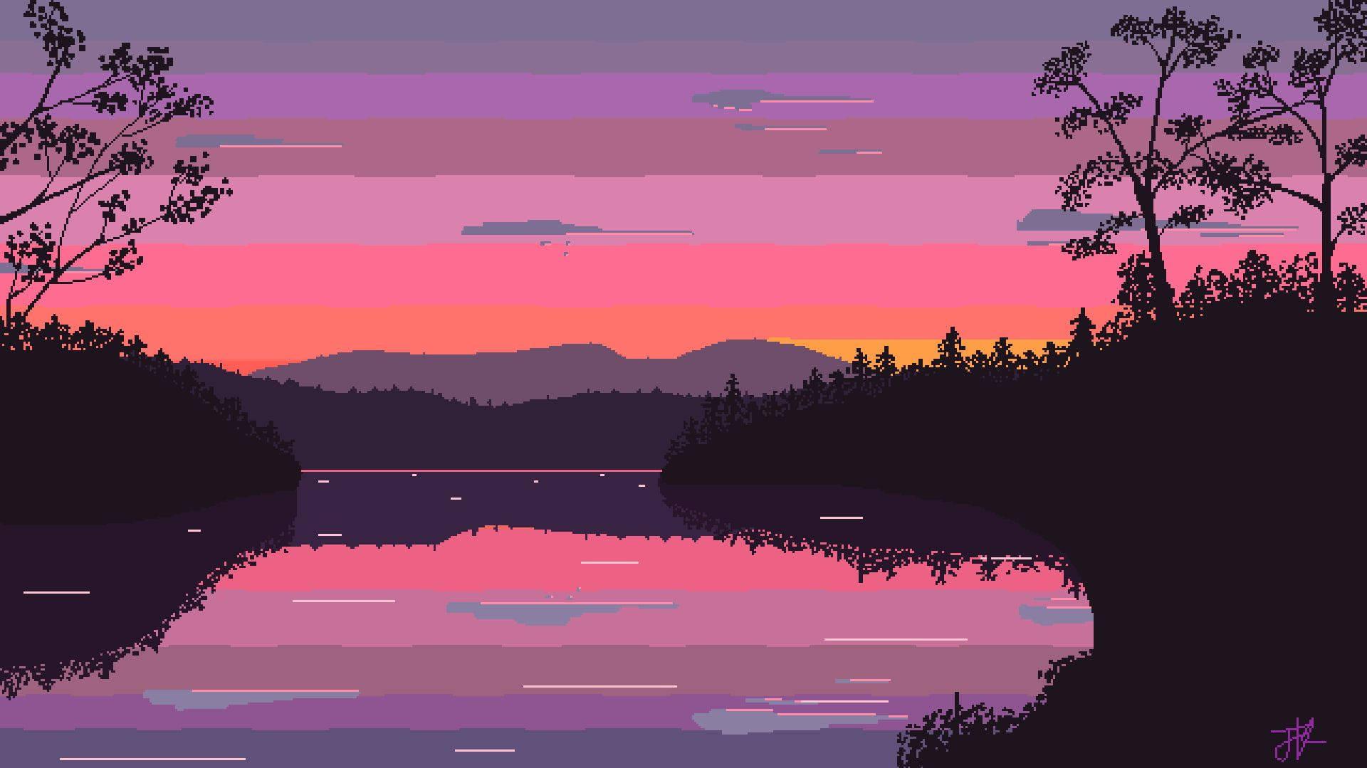 Aesthetic Pixel Art Sunrise Wallpaper