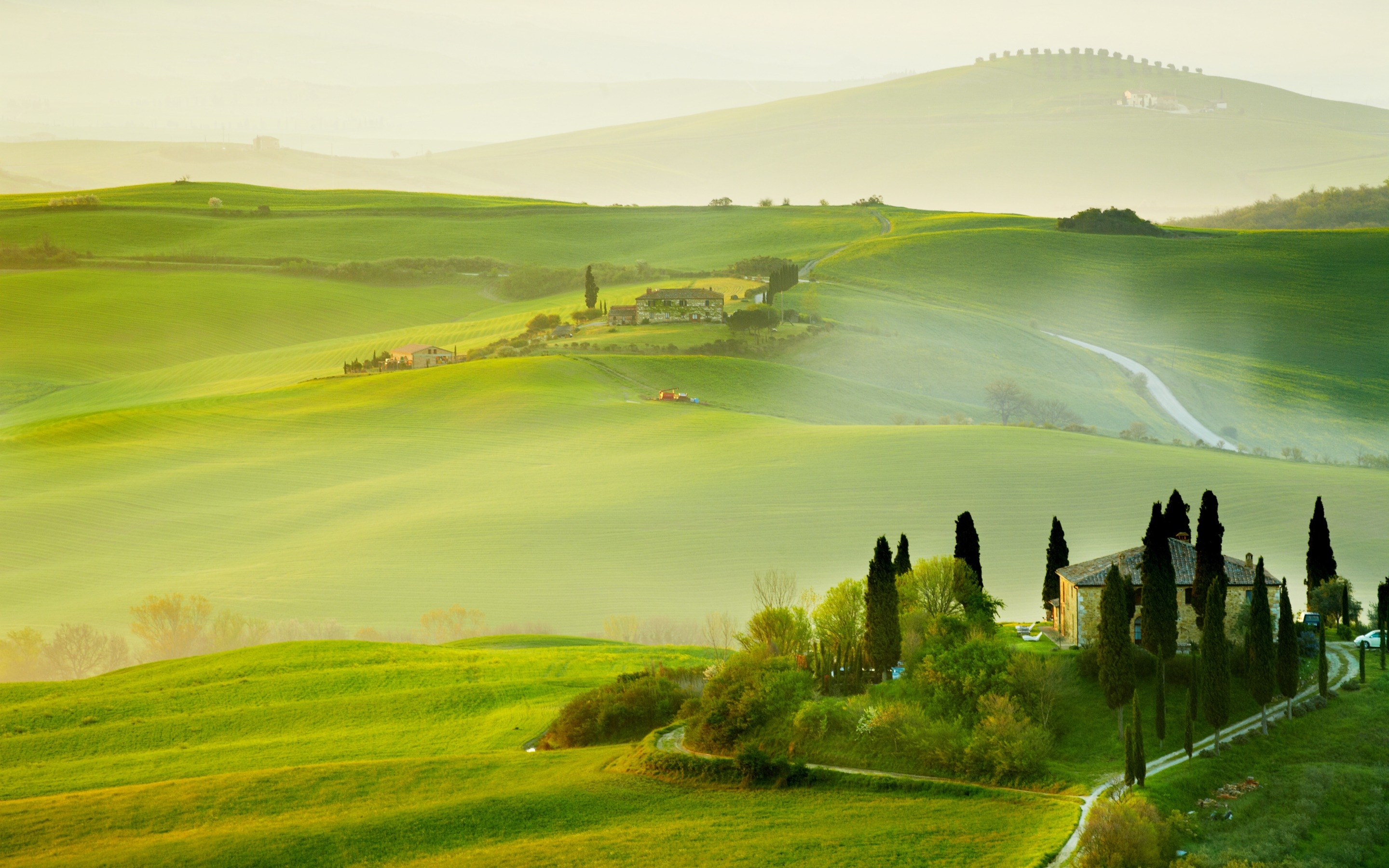 Wallpaper Tuscany Countryside Italy Nature Trees Green Fields