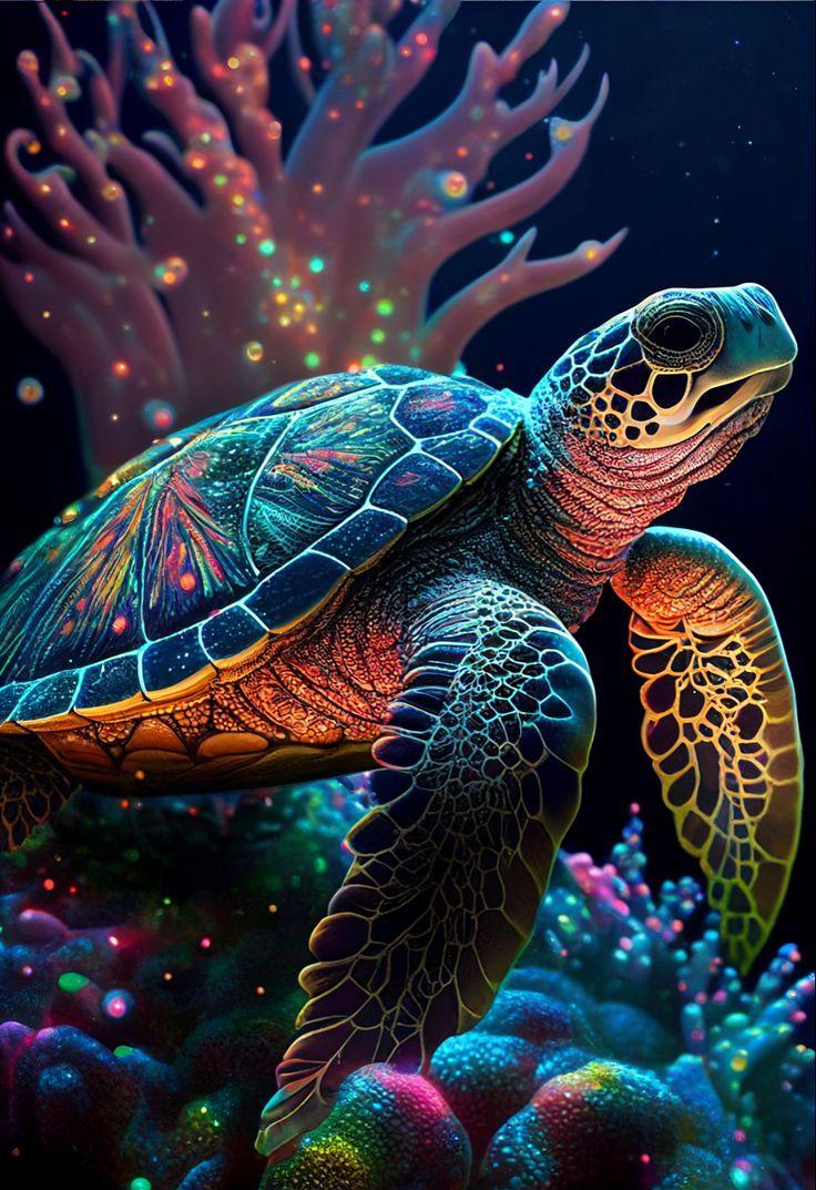Magical Turtle In Sea Artwork Wallpaper