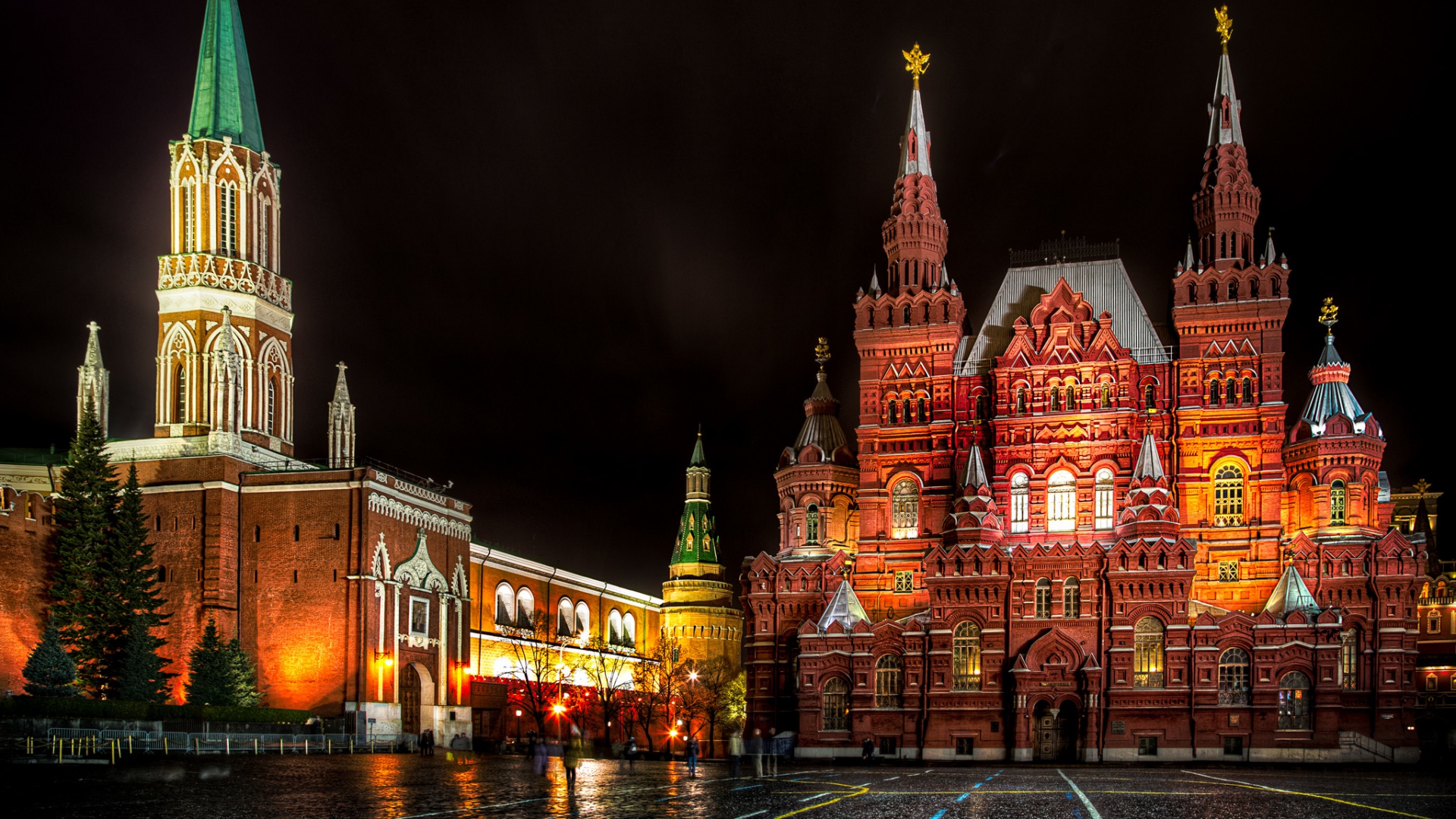 Full HD Wallpaper Red Square Illumination Moscow Russia