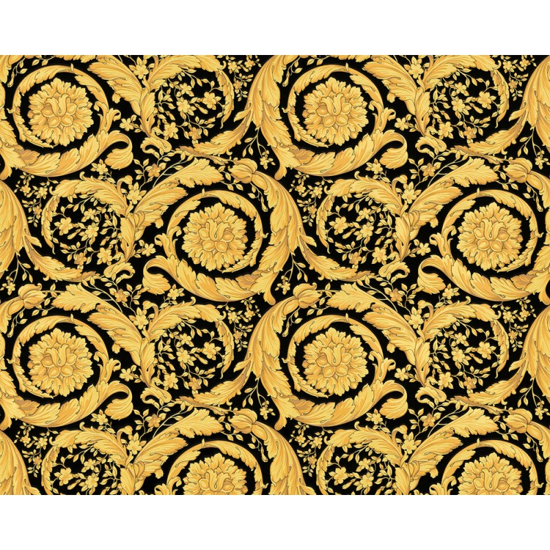 Home Versace Barocco Flowers Black Gold Luxury 70cm Wallpaper By