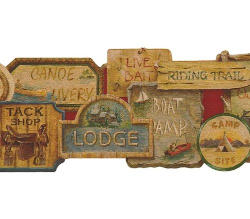 Camping Signs Lodge Wallpaper Border Tools