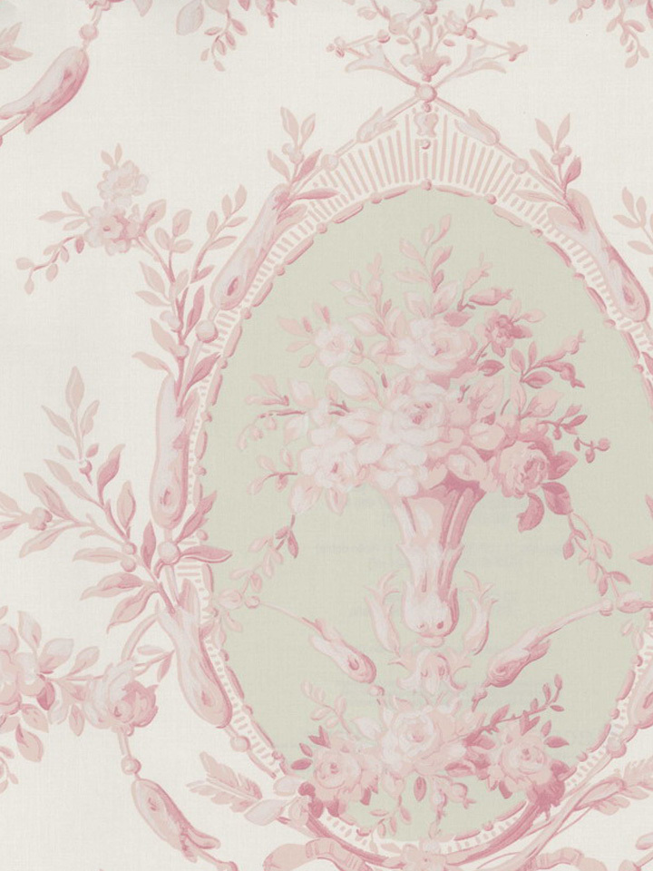 Pink Floral Medallion Wallpaper Traditional