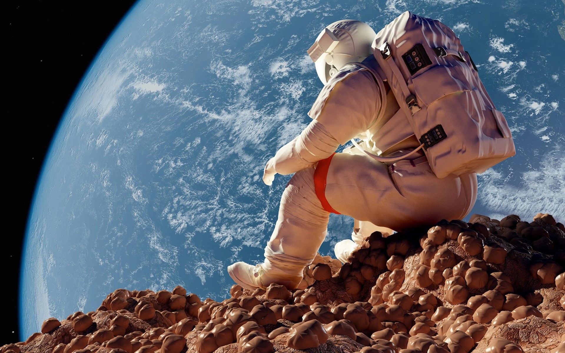 Astronaut Sitting Space Earth Wallpaper HD