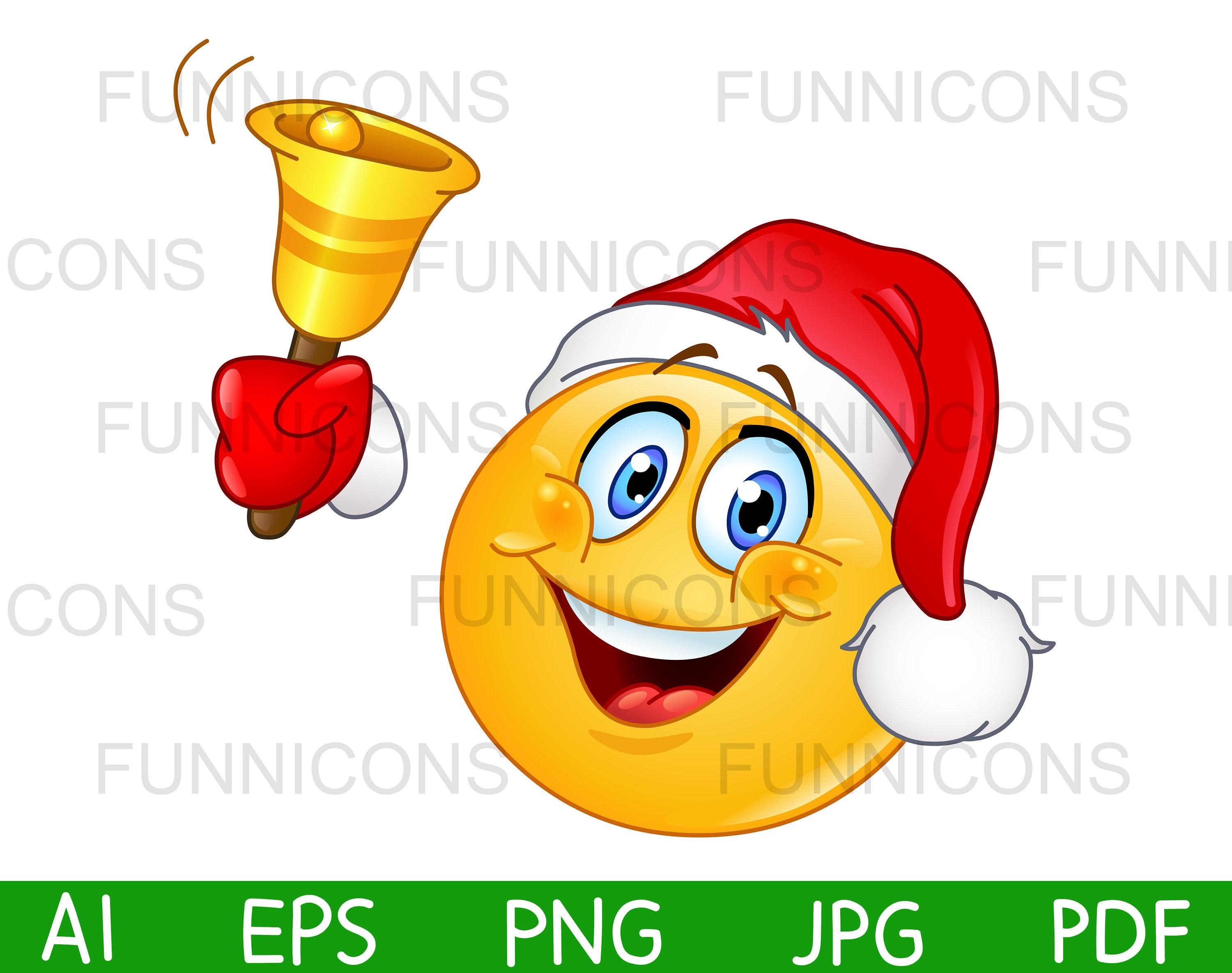 Christmas Clipart Cartoon of Emoji With Santas Hat Ringing a