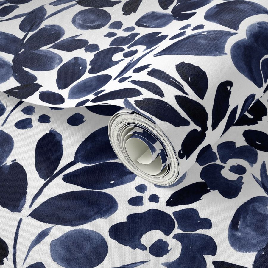 Navy Floral Wallpaper
