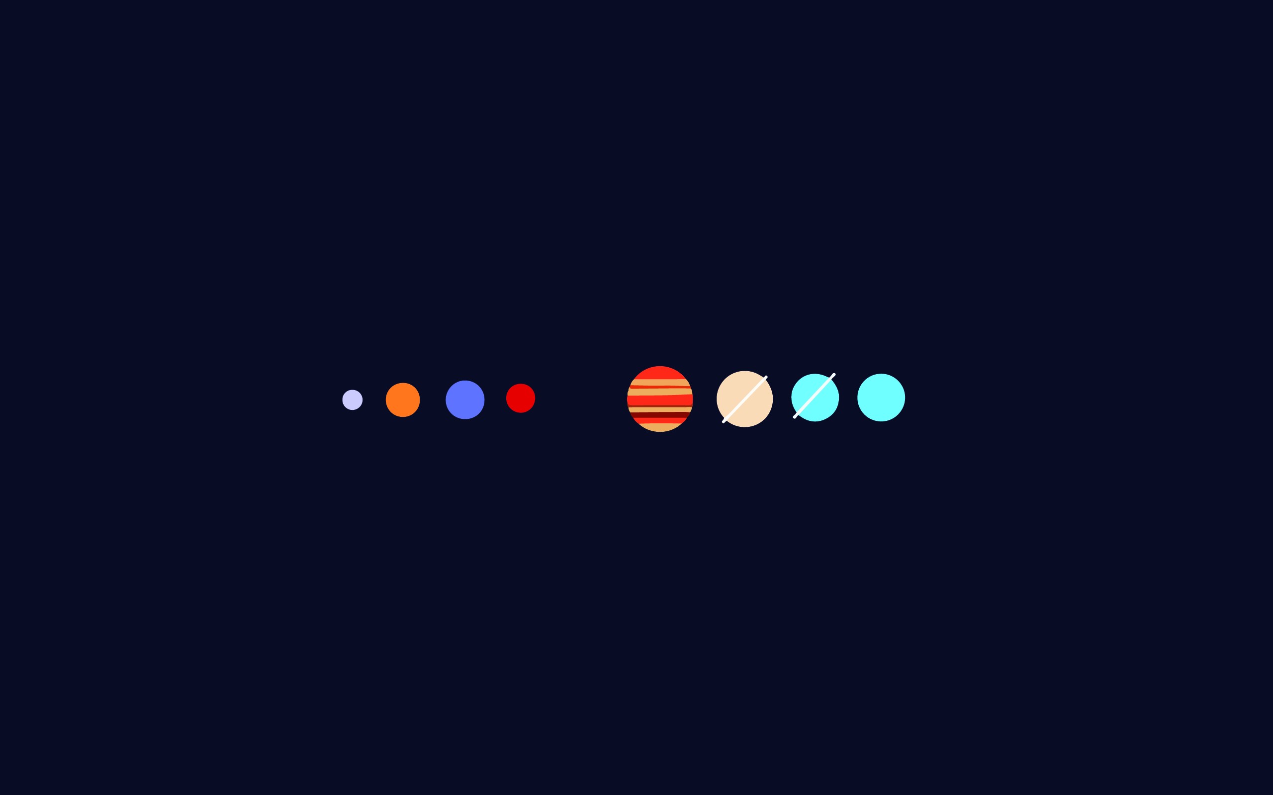 Minimalist depiction of the solar system on a dark background