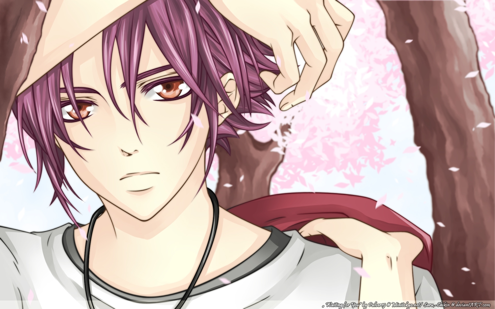 Pink Hair Anime Boys Flower Petals Wallpaper