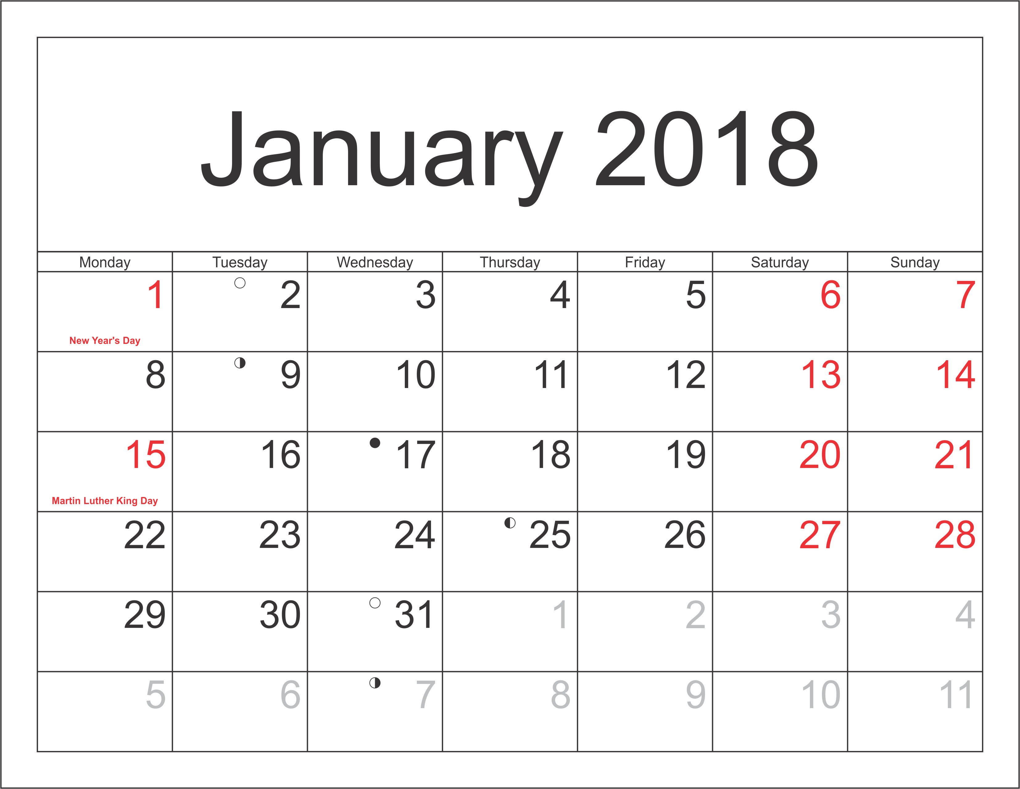 January Calendar Printable HD Pictures