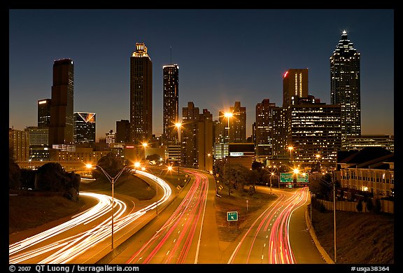 Photo Atlanta Skyline And Highway At Night Georgia Usa