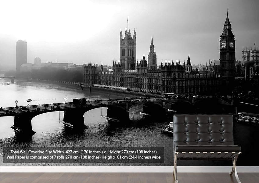  for London Black And White Architecture Grey Vinyl Wallpaper Mural 849x599