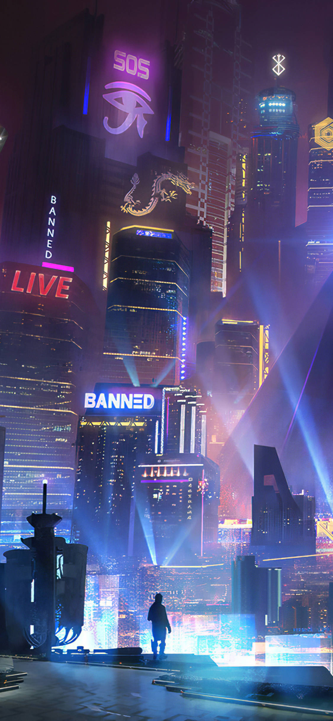 City Rooftop Cyberpunk iPhone X Wallpaper