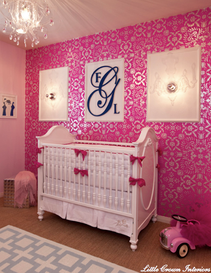 Pink Metallic Wallpaper Contemporary nursery Little Crown Interiors