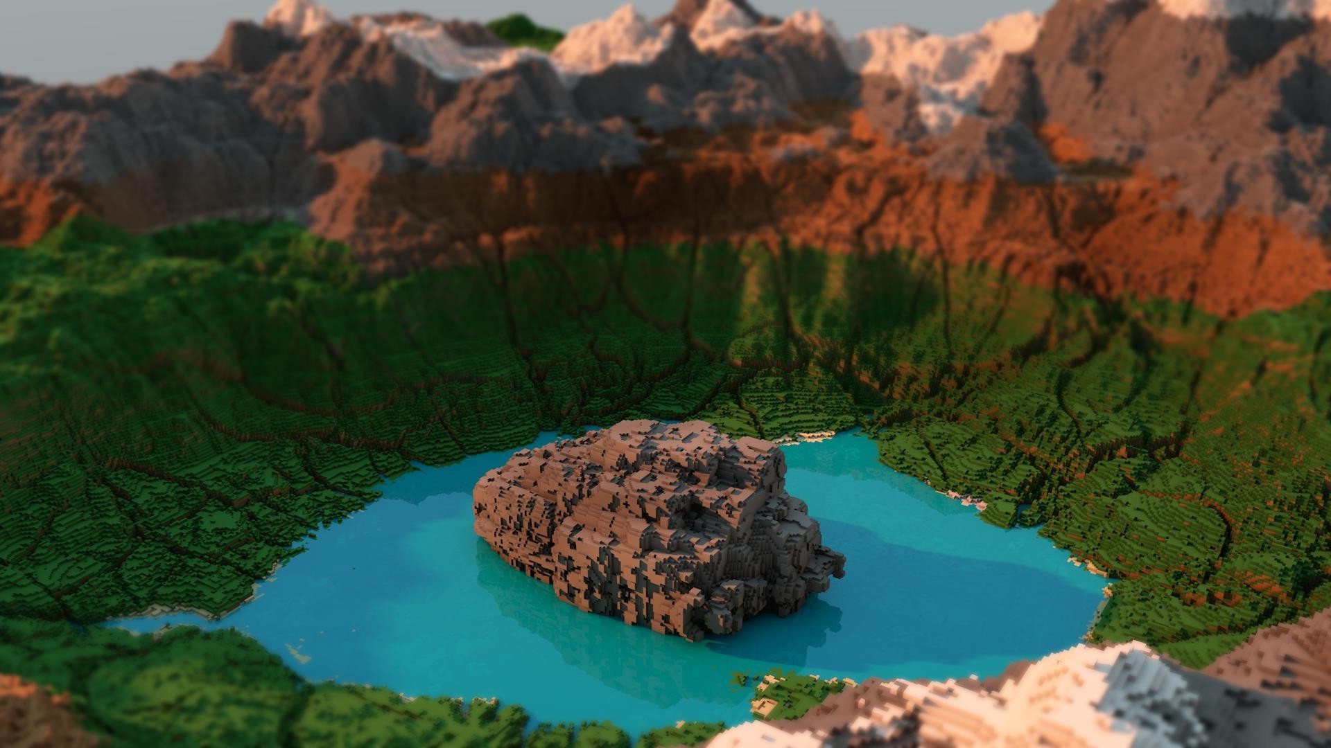 Minecraft Video Games Tilt Shift Landscape Wallpaper HD