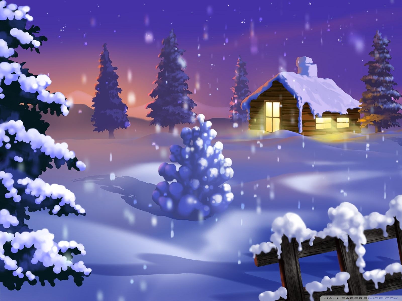 Background Classic Winter Scene Painting Wallpaper