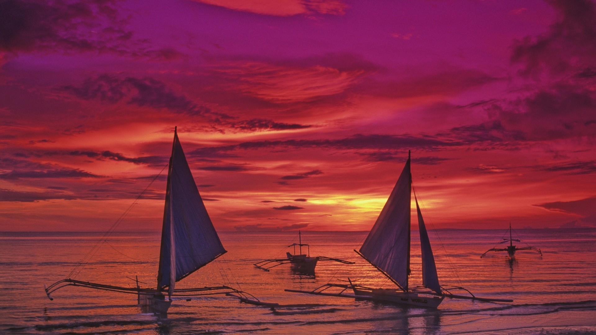 Boats Ships Sailboat Sail Nature Beaches Ocean Sea Sky Clouds Sunrise