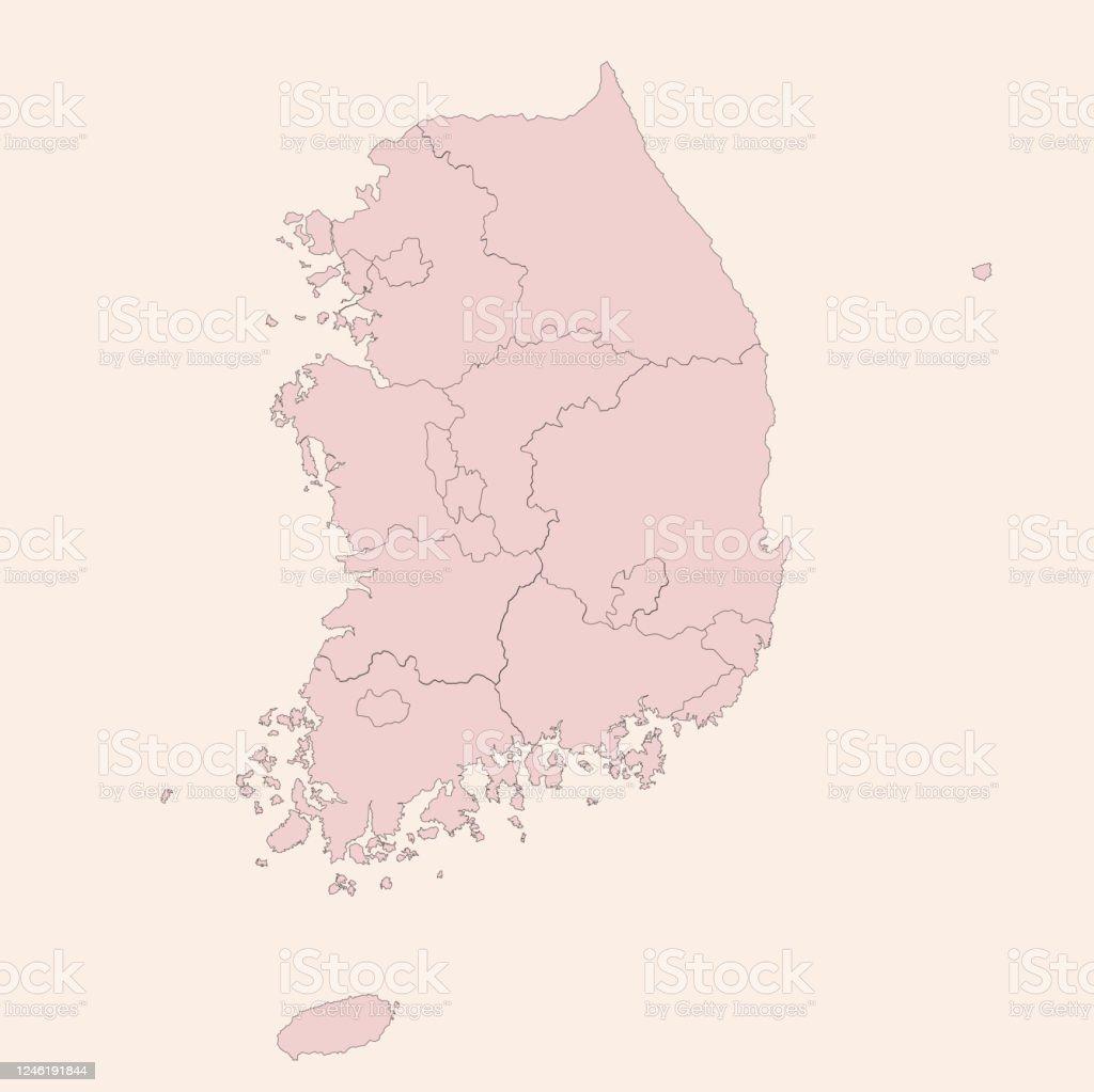 South Korea Map With Provinces Vintage Pink Shade Background