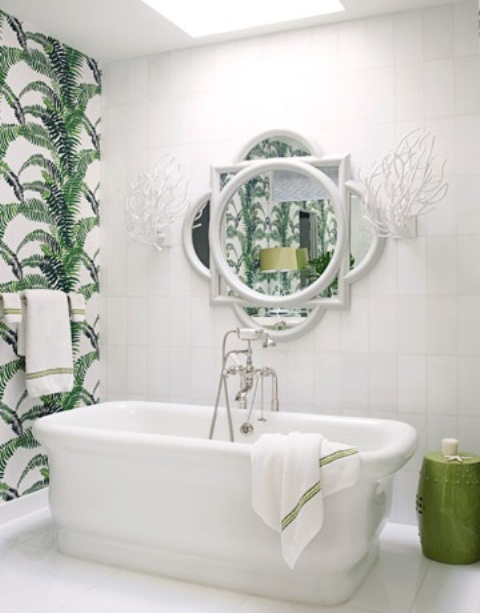 Elegant White Tropical Bathroom Ideas With Tropical Bathroom Wallpaper 480x613