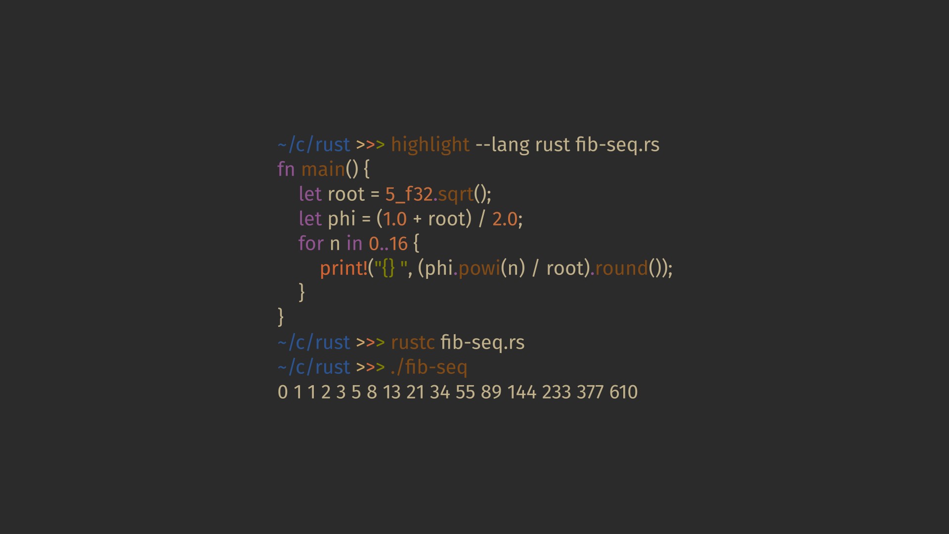 Rust Programming Code Fibonacci Sequence Syntax Highlighting