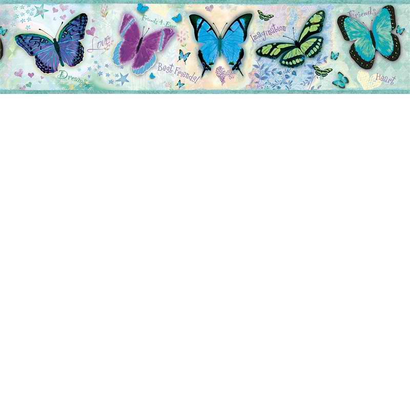 Blue BFF Butterflies Wallpaper Border   Baby Nursery Kids 800x800