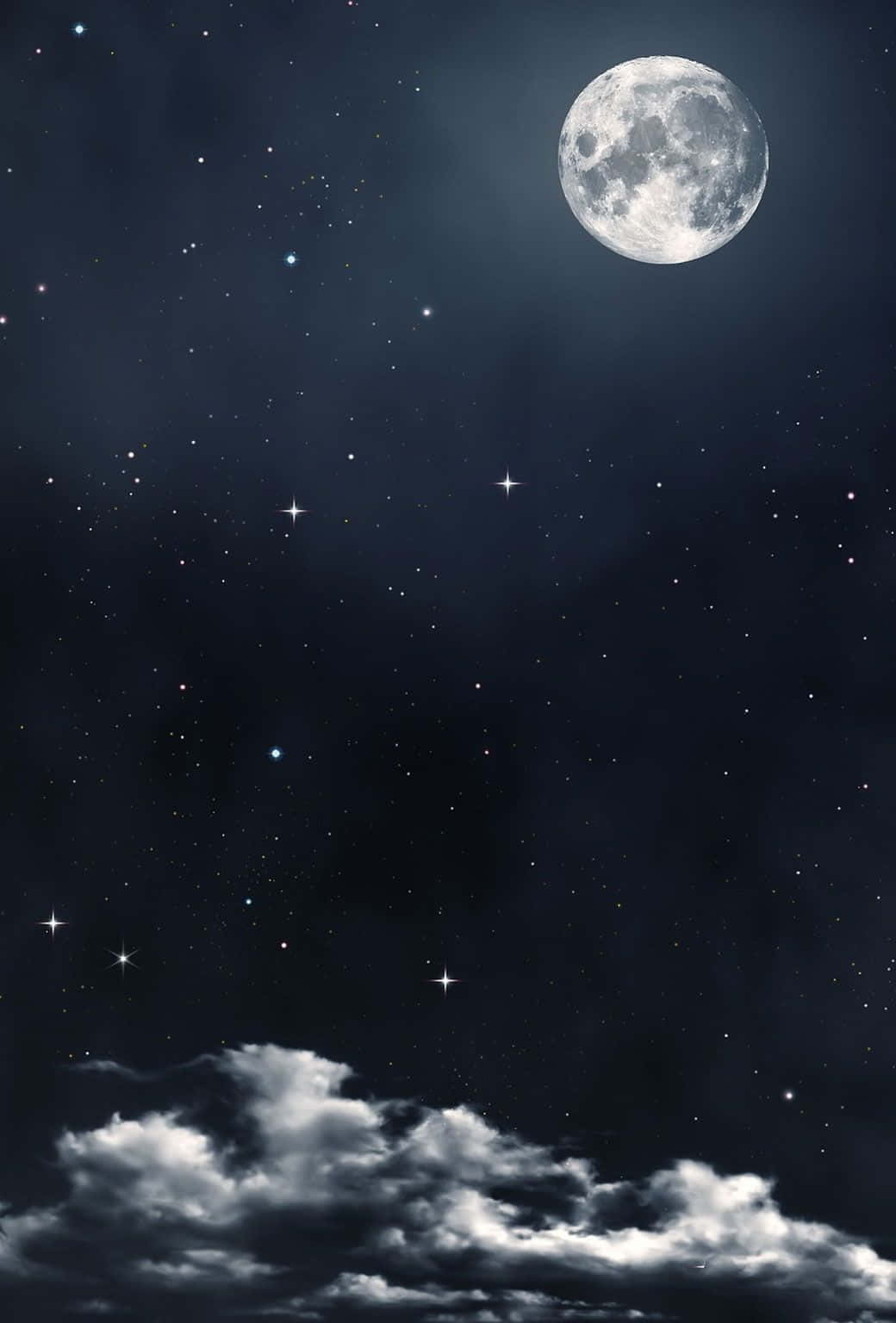 Moon And Stars iPhone With Clouds Below Wallpaper