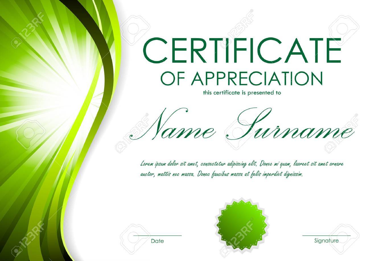 Certificate Of Appreciation Template With Green Dynamic Bright