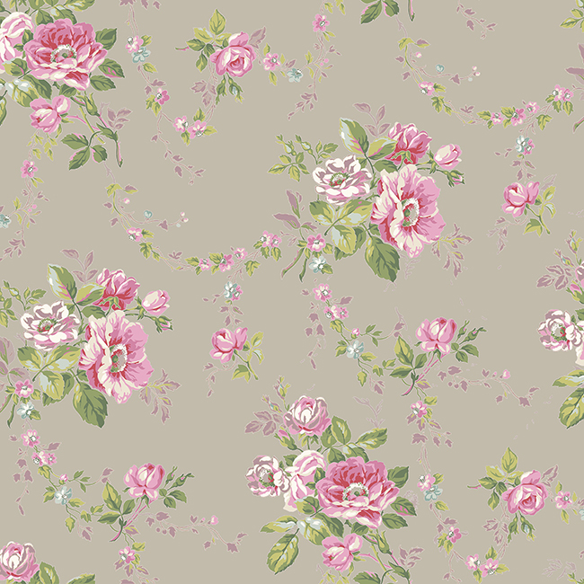 Silver Floral Swag Wallpaper   Traditional Wallpaper