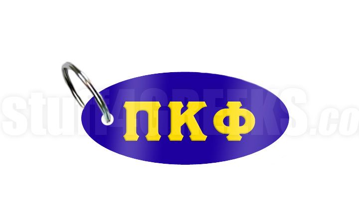 Pi Kappa Phi Key Chain With Yellow Greek Letters On A Reflective Navy