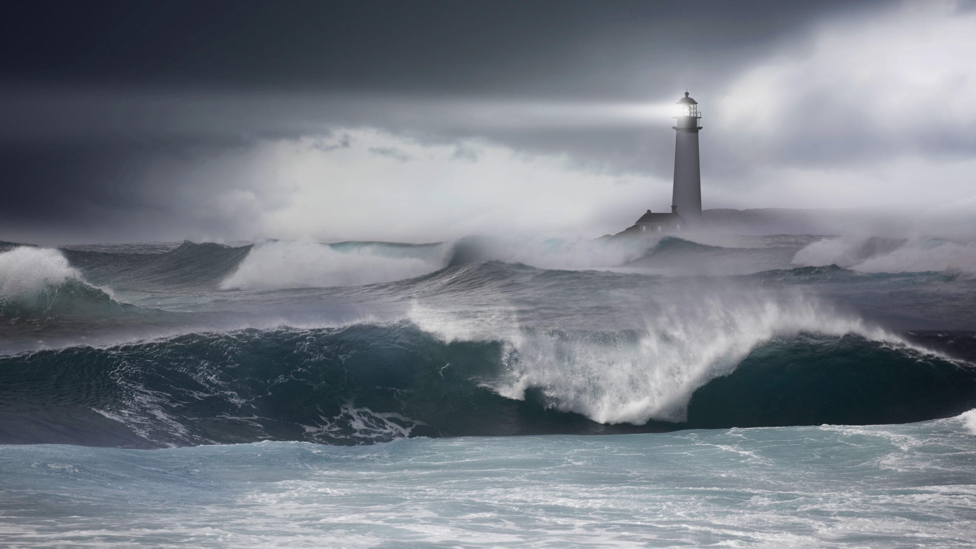 Wallpaper Lighthouse In A Stormy Sea