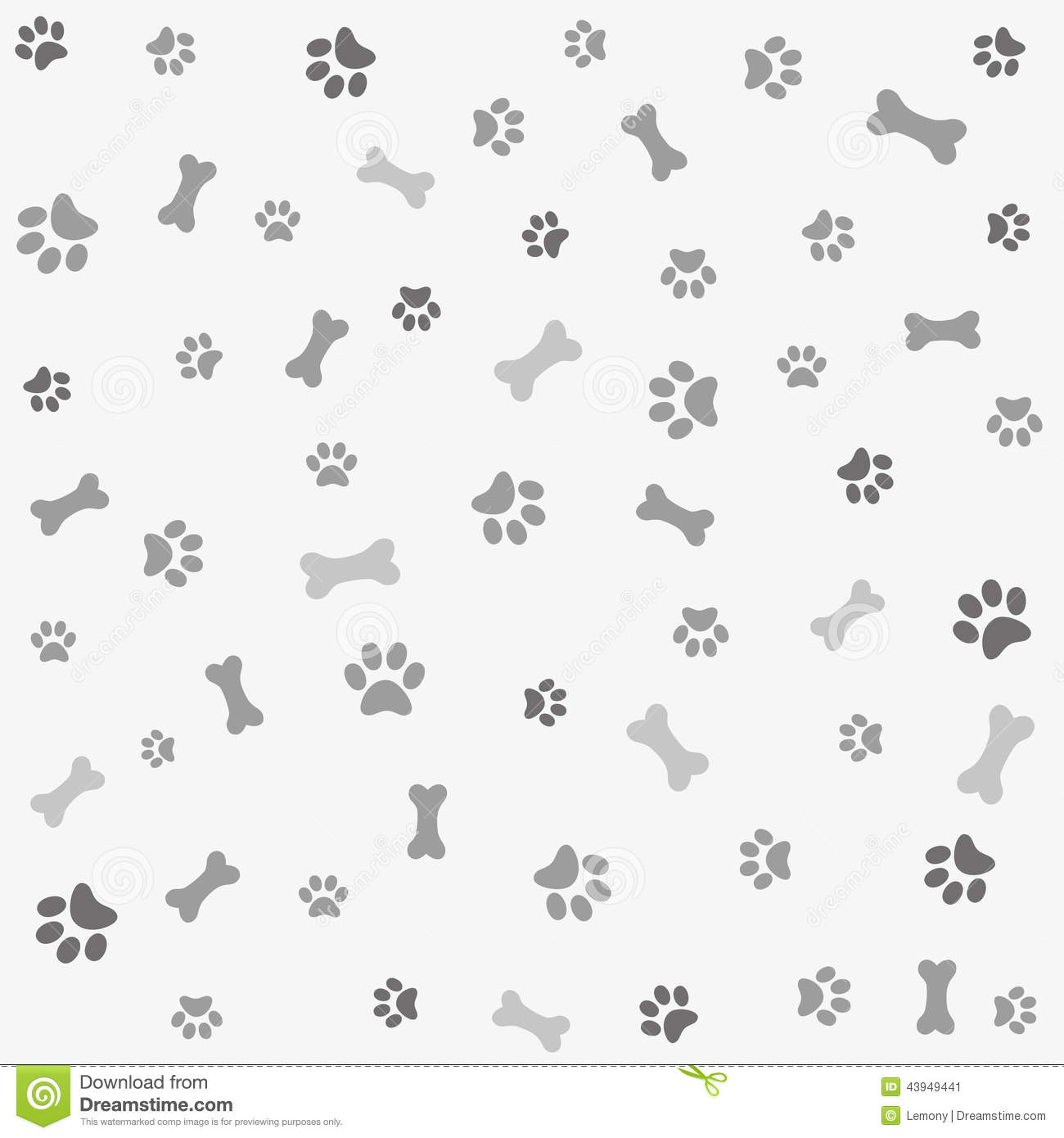 Paws And Bones Background With Dog Paw Print
