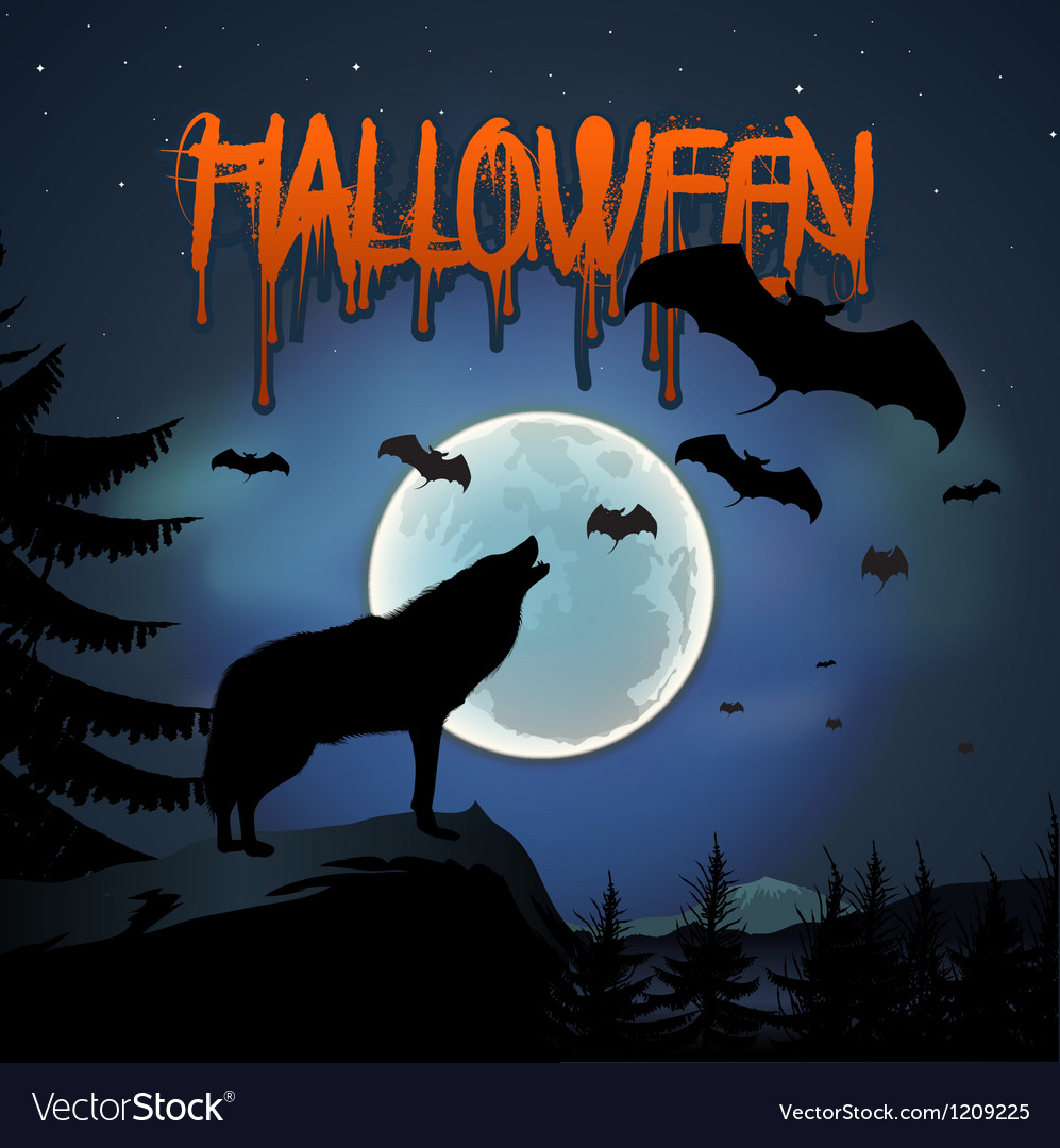 Halloween Background With The Wolf Howls Of Moon Vector Image