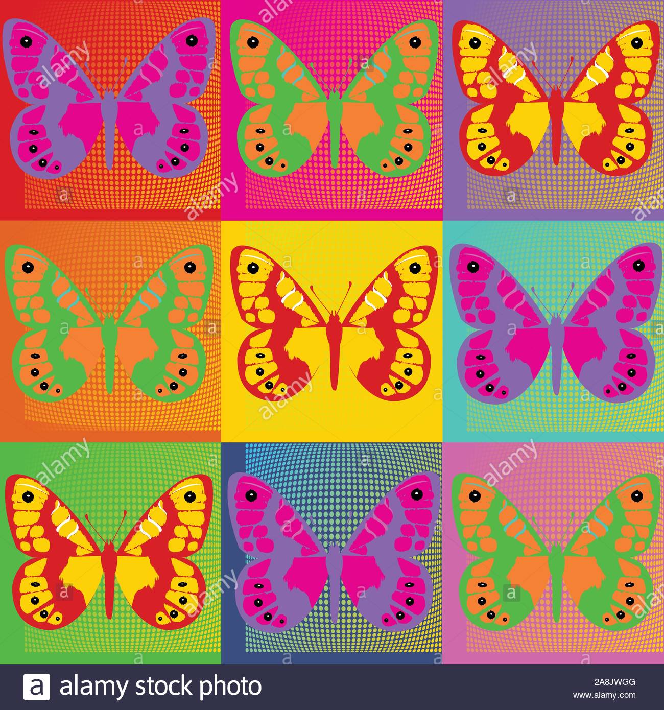 Pop Art Andy Warhol Background Illustration With Butterflies