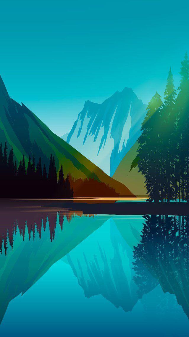 Nature Blue Lake Art iPhone Wallpaper Ilustraci N De Paisaje