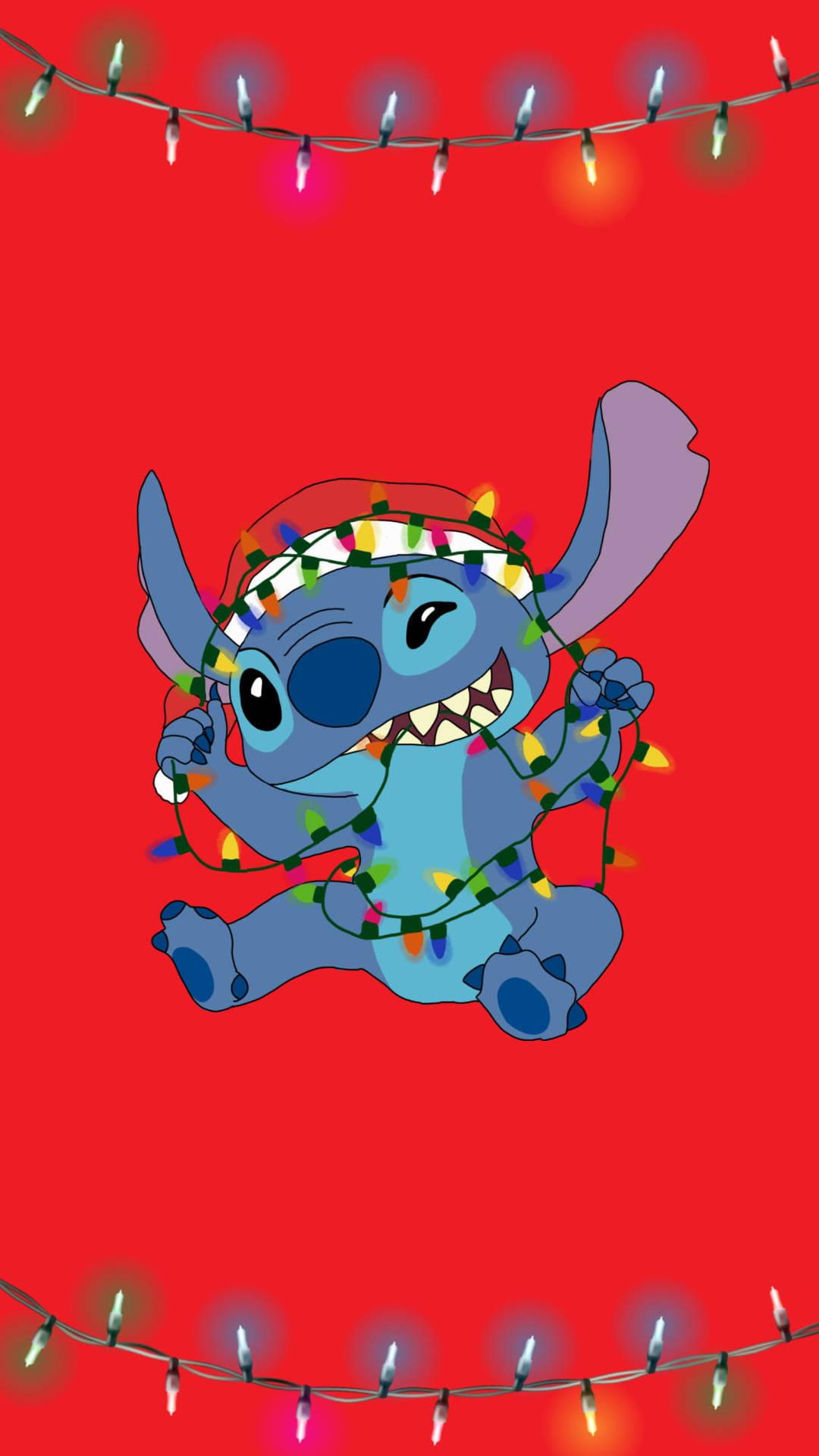 Download Funny Christmas Stitch In Red Wallpaper