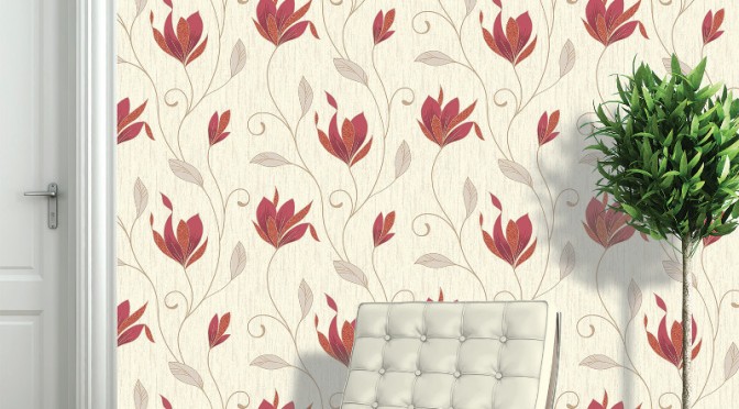 Vymura Synergy Glitter Floral Wallpaper Red And Silver