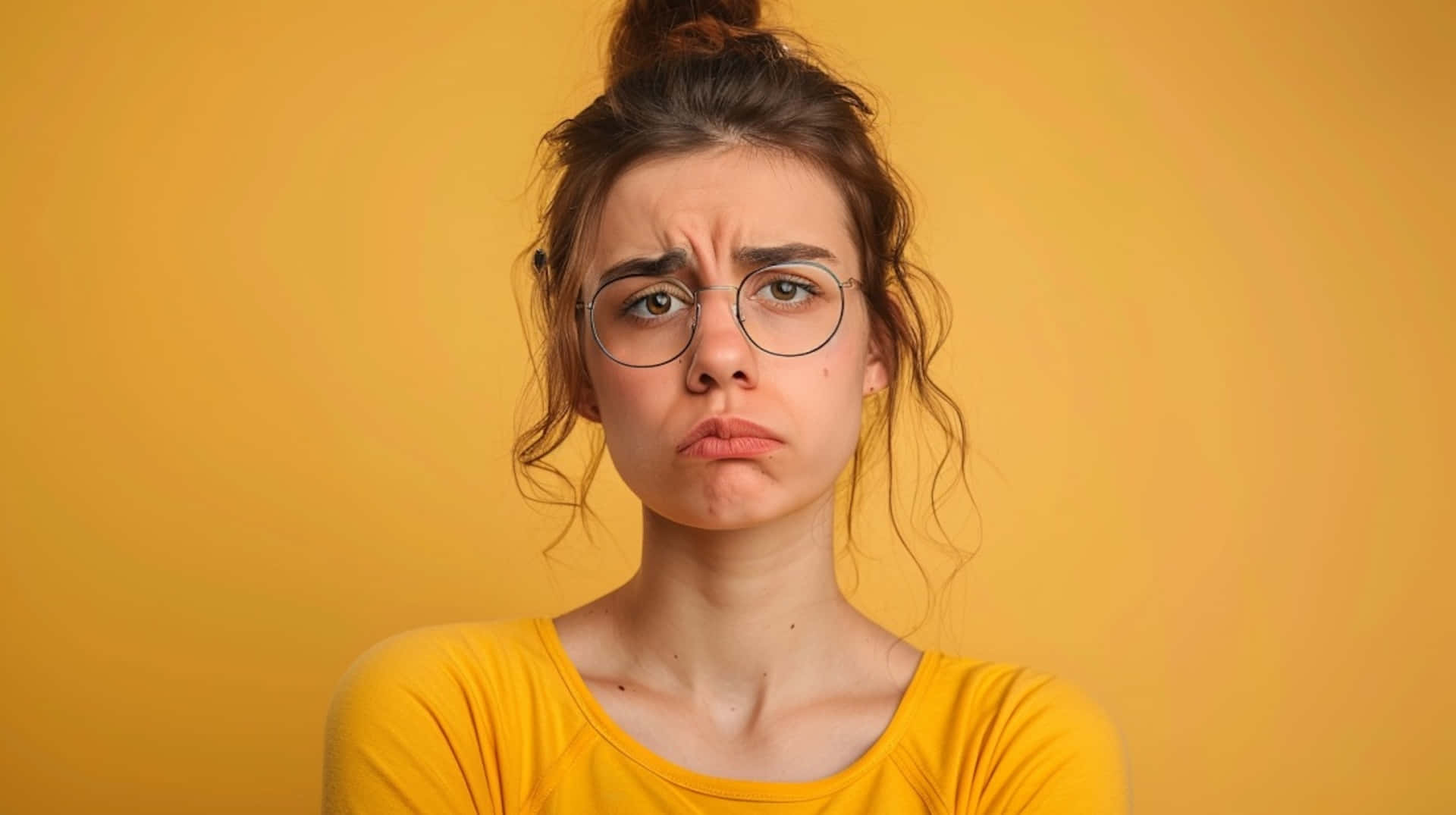 Puzzled Woman Yellow Wallpaper