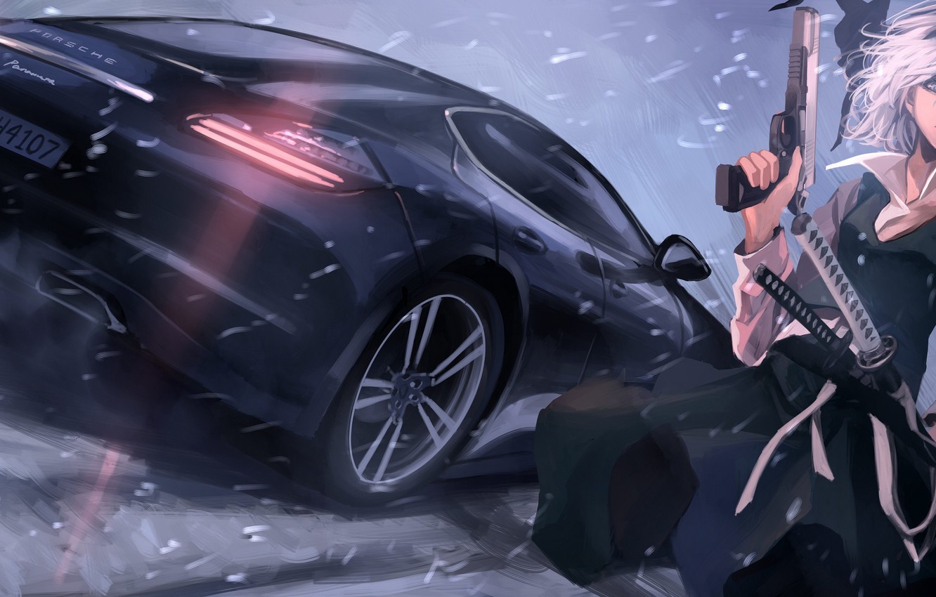 Wallpaper Machine Girl Snow Gun Weapons Sword Katana Art