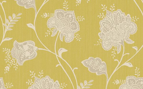 Sample Of Jacobean Floral Wallpaper In Greens Neutrals And Metallic