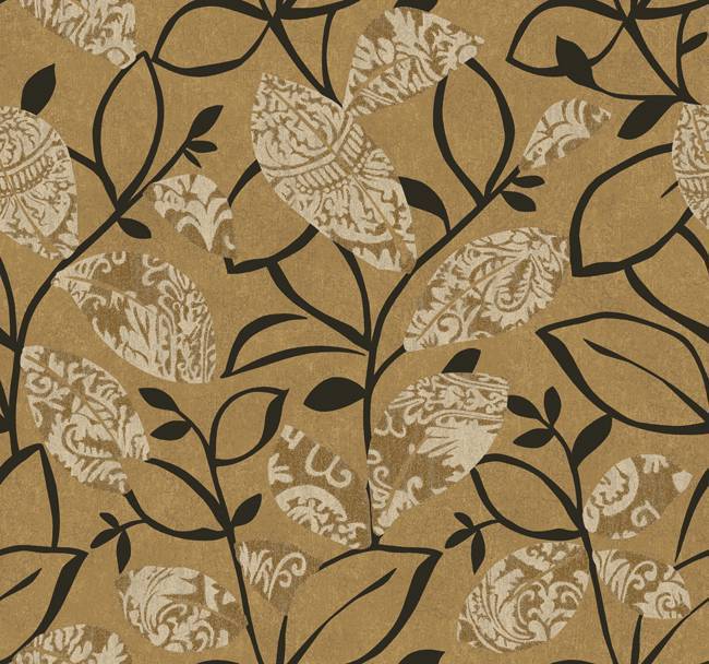 Wallpaper Designer Modern Art Deco Style Leaves Leaf Black Vines On