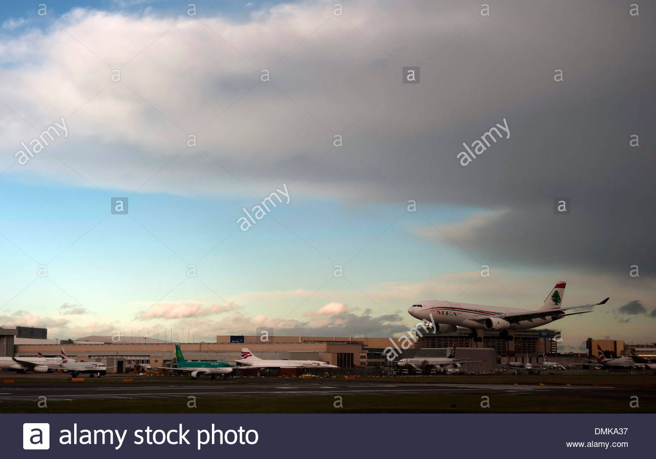 Mea Plane Lands At Heathrow Airport London England With