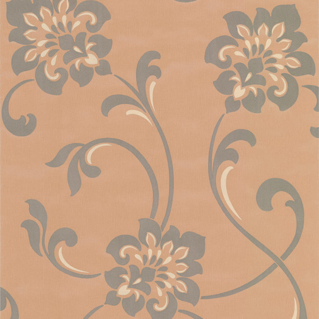Sharon Copper Jacobean Floral Wallpaper Contemporary