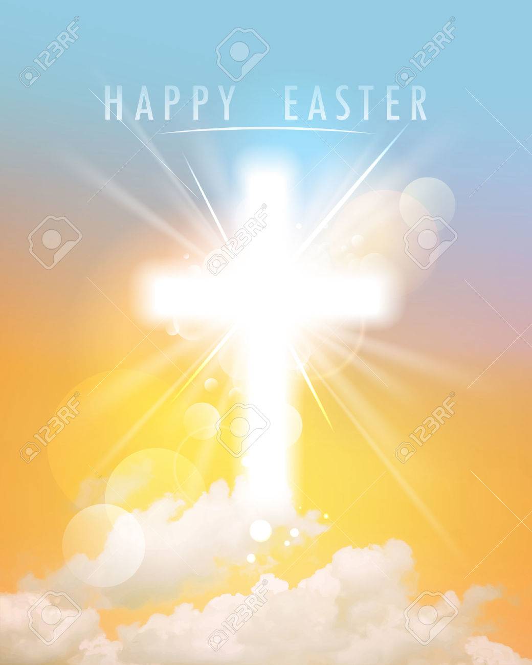 Abstract Happy Easter Background With Shining Cross Sky And