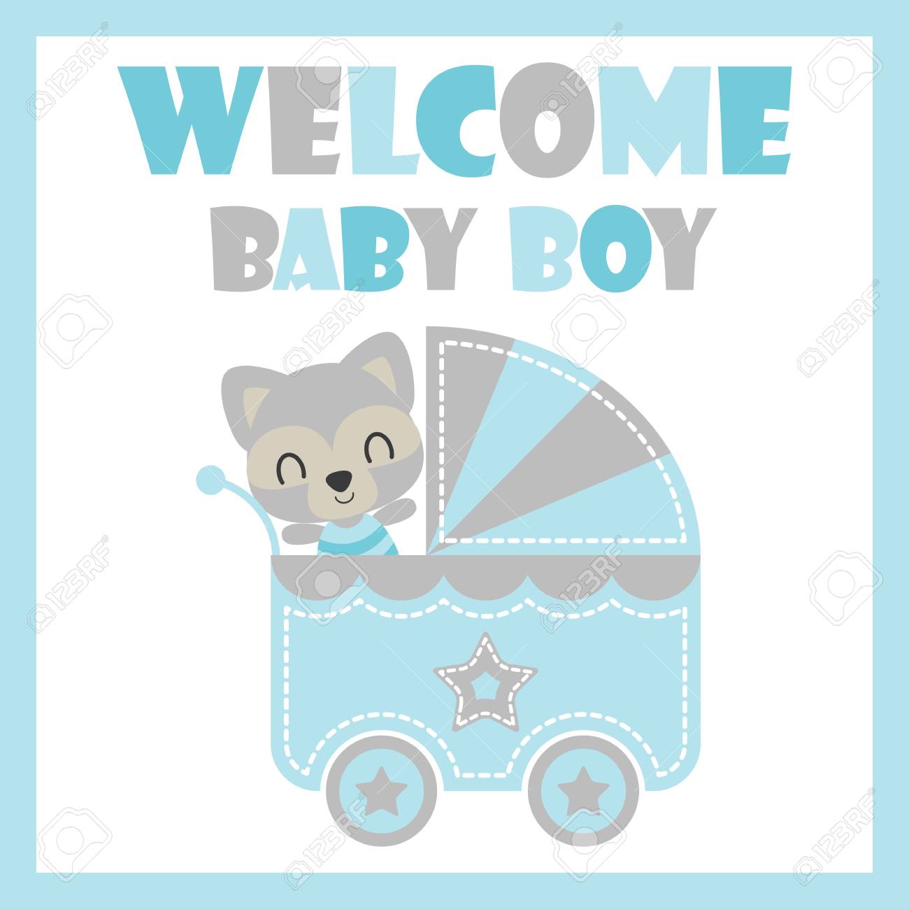 Cute Baby Raccoon In Cart Vector Cartoon Illustration For