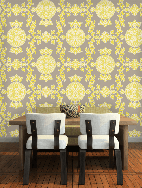 Thibaut Halie Grey And Lemon Wallpaper T36115